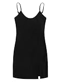 SheIn Damen Kleider Figurbetontes Minikleid Camisole mit Schlitz Kurz Spaghettiträger Party Kleid Bodycon Camikleid Schwarz M