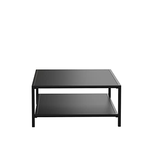 Flash Furniture Metal Indoor/Brock Outdoor Coffee Table With Lower Shelf - Black Steel Coffee Table For Business Or Home Use - Modern Square Leg Frame #TOP1