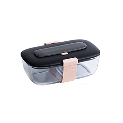Lunch Box in vetro per mantenere la freschezza della famiglia, con coperchio che può essere inserito nelle bacchette, può essere utilizzato come Bento Box (colore: nero)
