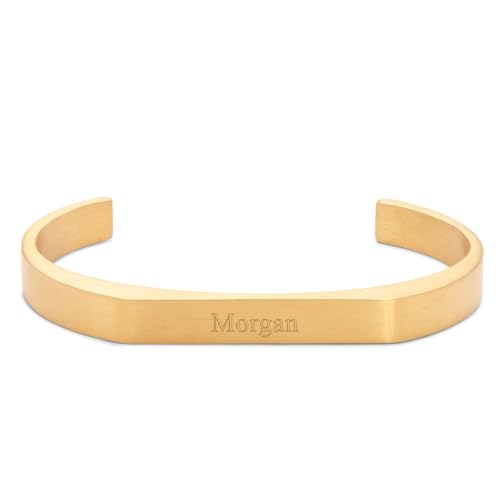 EVE'S ADDICTION Engravable Men's Brushed Stainless Steel Rectangle Cuff Bracelet - Gifts for Dad