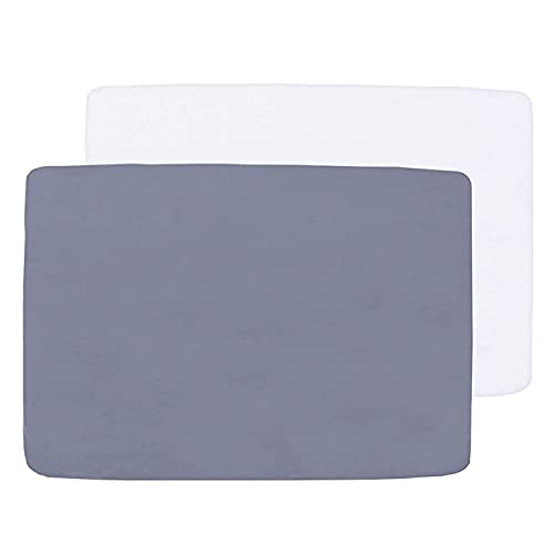 SPRINGSPIRIT Travel Cot Fitted Sheets Compatible with Graco Red Kite & Joie Ultra Soft Microfiber Pack n Play Sheets 2 Pack 95x65cm White & Grey Preshrunk