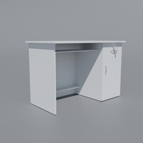 Image of Nityam Computer Table for Home pc Storage Keyboard Tray with Drawer | Office Desk | Study Table for Home (Color-White)