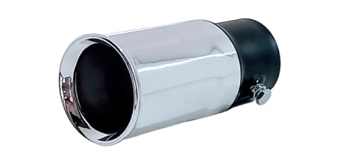 Ponteira de Escapamento Universal em Alumínio Polido Saída Virolada 2 1/2 Pol, Base Preta, Fixação por Parafusos