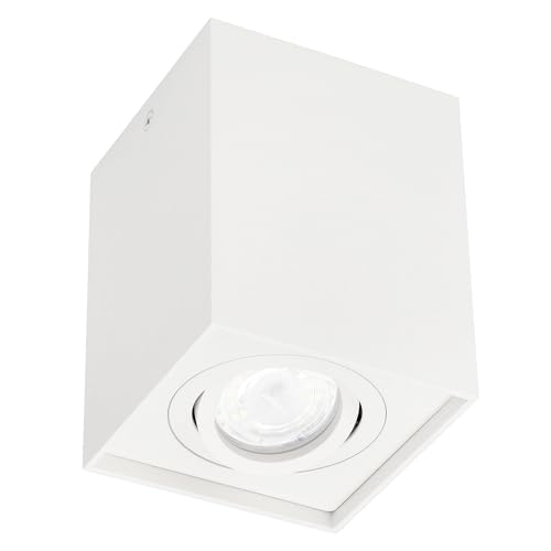 EDO Surface Mounted PALLAD 1 Square Ceiling Spotlight Downlight GU10 White Surface-Mounted Ceiling Light Spotlight Adjustable Spot Ceiling Spot Aluminium Living Room Kitchen Bedroom