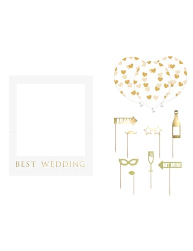 Kit photobooth Complet Blanc et Or Mariage 12 pièces