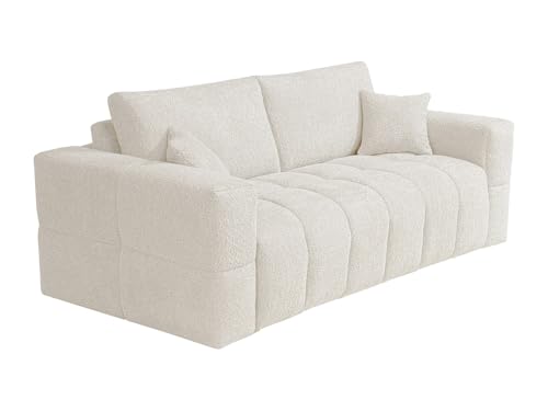 Vente-unique - Canapé 4 Places Convertible Express en Tissu Bouclette Beige - Couchage 160 cm - Matelas 13 cm ISSORO
