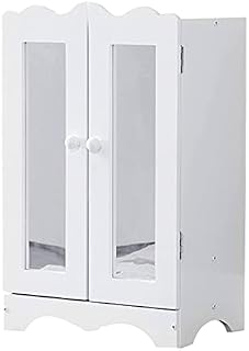 Dolls Wardrobe Wooden Dolls Furniture with 6 Clothes Hangers Open Closet Organizer Doll Armoire for Barbie Dolls Toys Dollhouse Accessories Fits Doll Up to 20''