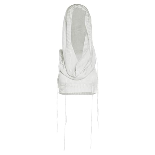 Image of Women's Knitted Hoodie Sweater Vest Sexy Sleeveless Hollow Out Hooded Crop Top Draped Sweatshirt Streetwear