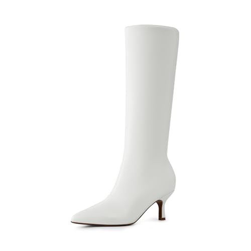 DREAM PAIRS DREAM PAIRS Women's Knee High Kitten Heel Boots Sexy Pointed Toe Fashion Long Tall Boots,Size 7.5,White,DWUMKB2507