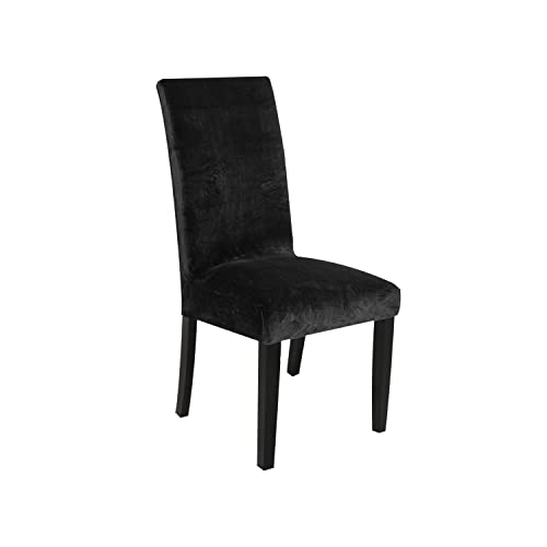 SANOCAY Soft Thick Black Solid Velvet Dining Chair Covers Parson Stretch Chair Slipcover for Dining Room Washable Set of 1 Chair Protectors Covers (Black, Set of 1)