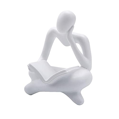 perfk Lector Estatua Decoración Estilo Nórdico Coleccionables Estatuilla Humana Escultura de Personas para Encimera Oficina Sala de Estar Chimenea, Blanco