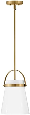 Lark Tori 83057LCB Single Light Convertible Pendant Light, Converts to Semi-Flush Mount, for Even or Sloped Ceilings, Cased Opal Glass and Lacquered Brass