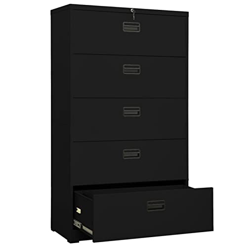 Armadietto portadocumenti in metallo nero con serratura 90 x 46 x 164 cm per ufficio e casa Sto Solut con Ders sicuri per forniture di documenti e risparmio di spazio efficiente nizat