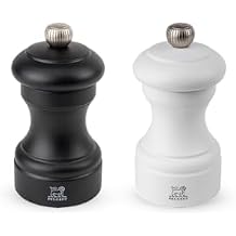 Peugeot Bistro Duo Manual Salt and Pepper Mill Set - Classic Adjustable Grinder, Beechwood, 4 inch, Black and White
