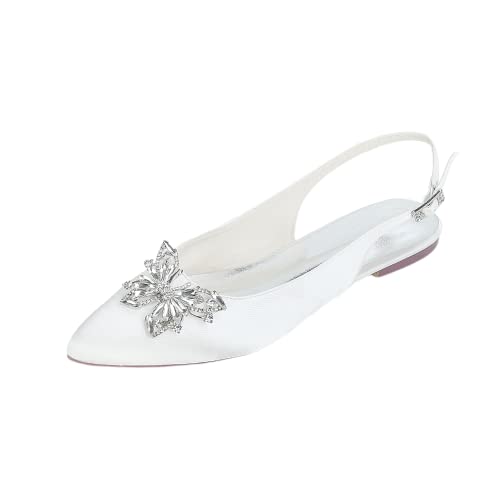Chaussures plates à strass blanches au fini soigné et bout pointu