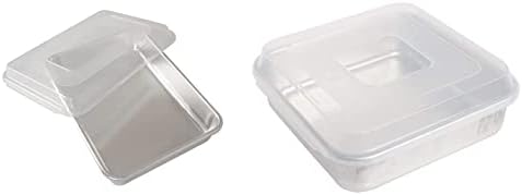 Nordic Ware Natural Aluminum Commercial Cake Pan with Lid, Rectangle Pan with Lid Silver, 9 x 13 & Natural Aluminum Commercial Square Cake Pan with Lid, Exterior 9.88 x 9.88 Inches