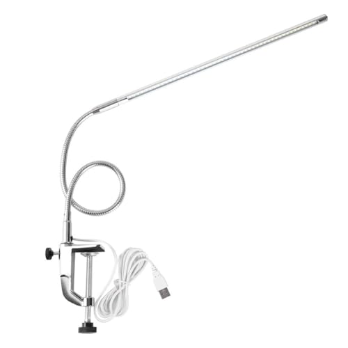 Fyearfly Lámpara de escritorio con clip USB, 18 W, plata, plástico, tubo flexible de 360 grados, 48 LED, protección ocular, para lectura y tatuaje