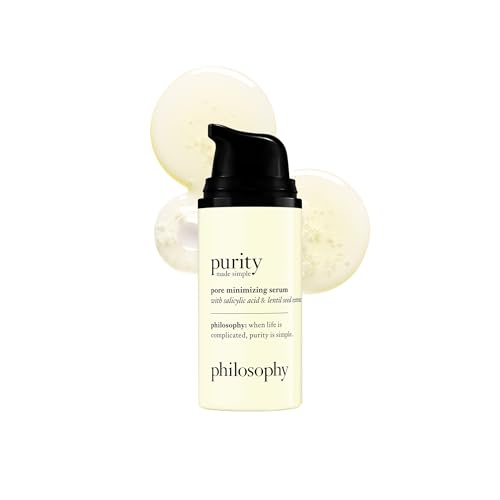 philosophy purity made simple pore minimizing facial serum- with salicylic acid, lentil seed extract & lilac extract decreases the appearance of pores instantly - vegan formula - 1 fl oz