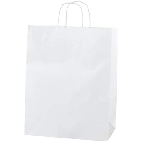 Thepaperbagstore 20 White Paper Carrier Bags With Strong Twisted Handles - Medium - 250x110x310mm / 10"x4.5"x12" Cover