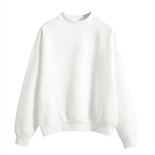 Image of Women's Sweatshirts Oversized Solid Color Pullover Sweatshirt Casual Crew Neck Long Sleeve Jumpers Ladies Winter Warm Fleece Sweaters Loose Fit Swearshirt without Hood Top Plus Size(B-White,4XL)
