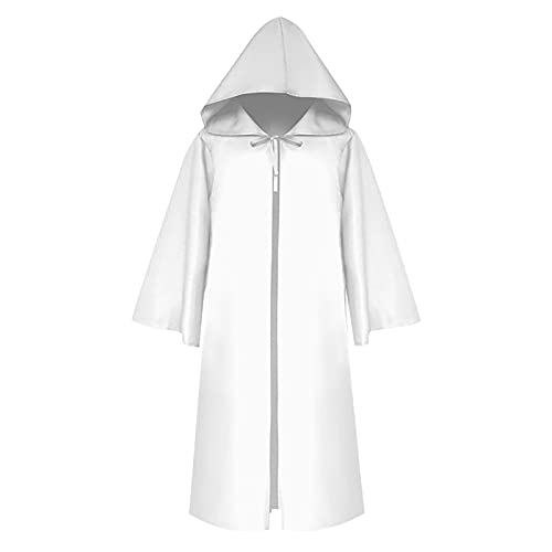 Disfraces Halloween Disfraz Vampiro Halloween Costume Terror con Capucha Gótico Medieval Capa Brujo Carnaval Manga Larga Adulto Cosplay Fiesta Temática Disfraces Blanco XL