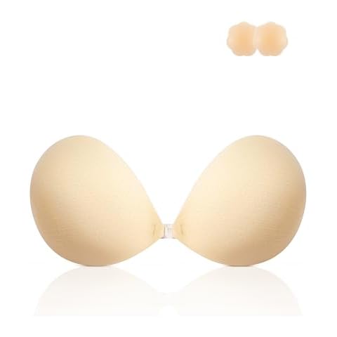 Niidor Sticky Bra Strapless Bra Push up Invisible Breathable Self Adhesive Bra for Backless Dress with Nipple Covers Cover