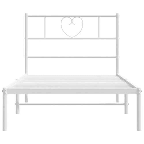 vidaXL Bettgestell, Bettrahmen mit Kopfteil Lattenrost, Metallbett Bett für Schlafzimmer, Einzelbett Gästebett, Metall Weiß 90x190cm – Bild 6