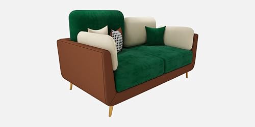 Image of Black Wood Modern Montez Luxurious Velvet 2 Seater Sofa for Bedroom, Living Room, Dining Room, Drawing Room, Home Office in Bug Resistant Wood (Green & Beige, 2 Seater)