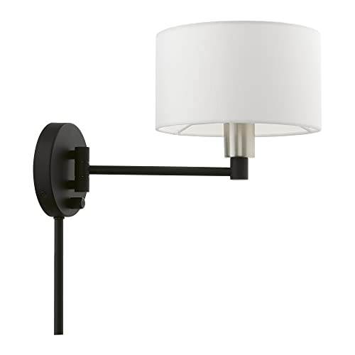 Image of Livex Lighting 40080-04 1 Light Swing Arm Wall Lamp, Black with Brushed Nickel Accent, 9 x 9.75