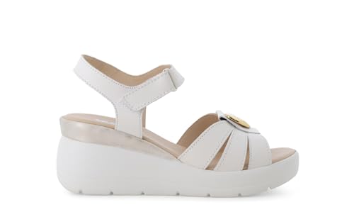 Sandale confortable femme cuir blanc 019276 : chaussure été plate souple