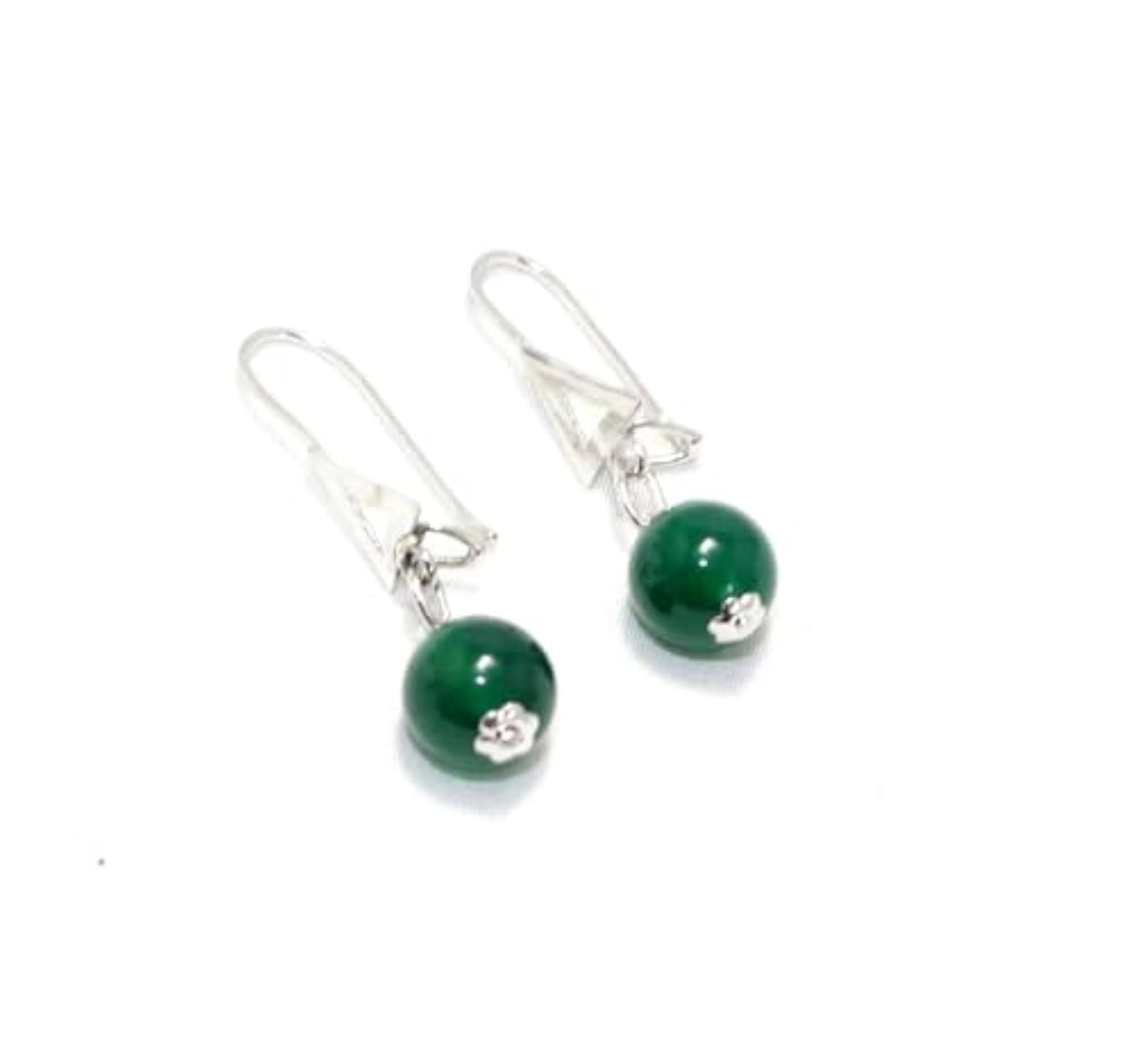 Women's 925 Sterling Silver Green Onyx Gemstone Handmade Earrings