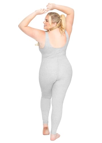Image of STRETCH IS COMFORT Womens Plus Size Tank Unitard Athletic Rompers For Women | 95% cotton 5% spandex, round neckline, sleeveless straps, U-back, seamless front, one piece outfits for women, workout romper