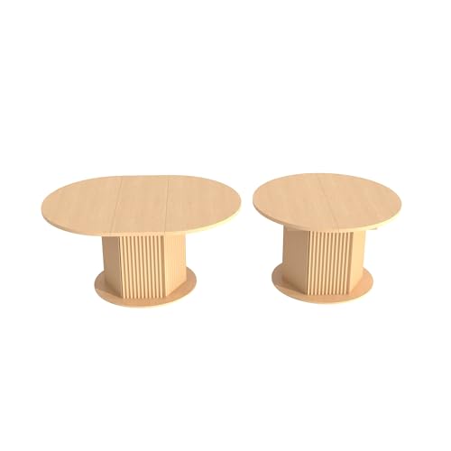 kevinplus 62.99'' Extendable Round Oval Dining Table for 4-6, Modern Wood Expandable Kitchen Dinner Conference Table for Living Room Office, Light Brown