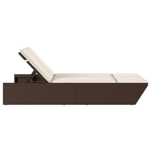 Chaise longue double en polyrotin marron avec dossier réglable