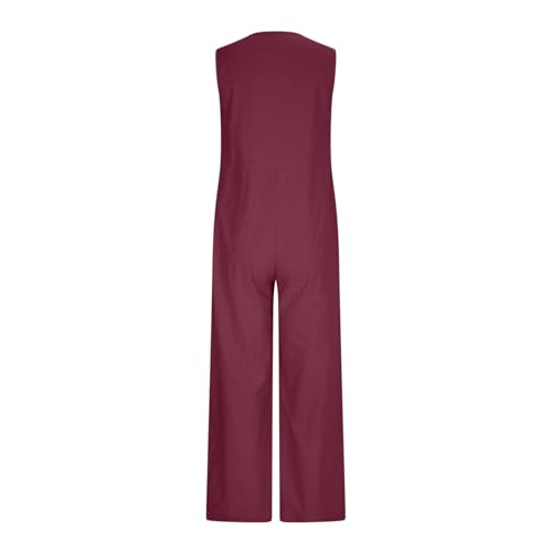 Overol casual de verano para mujer con botones y perneras anchas de algodón 4