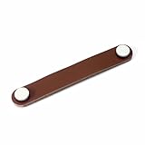 H.U.S.L Pomos Tiradores de Cuero Sintético | Tiradores para Armarios y Cajones | Tiradores y Pomos para el Baño | Decoraciones Originales | Tornillos Incluidos | (2, Tirador_Marrón_16.5CM)