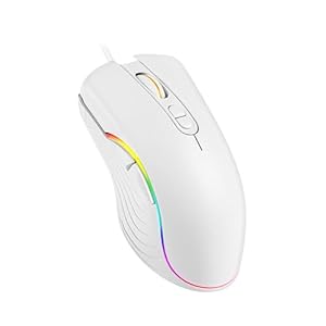 Wired Ergonomic Gaming Mouse Corded 5-Color RGB Lighting Backlight Mice Long Cable(155cm/61in) 7 Buttons 4-Level 2400DPI Adjustable for Travel Business Trips for Windows/iOS/Android Laptop/PC(White)