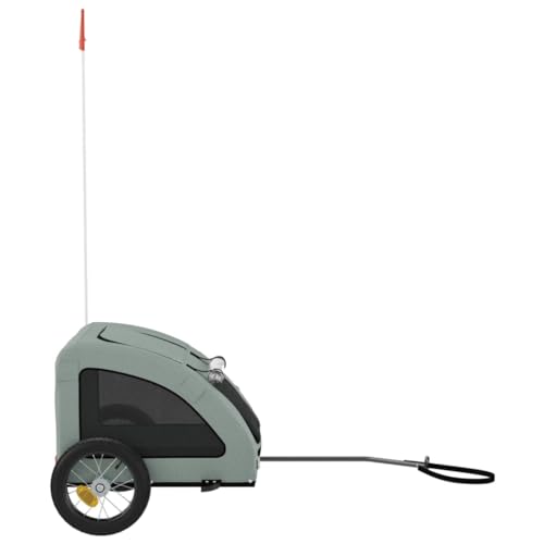 vidaXL Fahrradanhänger für Hunde, Hundeanhänger mit Reflektoren Flagge, Hundetransporter Maximale Belastbarkeit 30kg, Grau Oxford-Gewebe Eisen