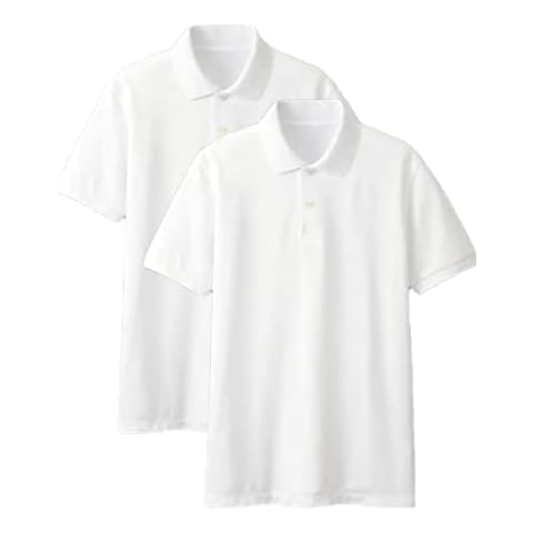IMFAA White Pack of 2 Kids Boys and Girls School Uniform Polo White Grey Sky Blue Black Plain Short Sleeve Tops Shirts Outdoor Gym Sports Wear Cover