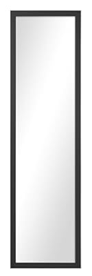 Full-Length Door Mirror 13.5 x 49.5", Black Finish, Rectangle Wall & Door Mount, Contemporary PS Plastic Frame, Body Mirror (Black)