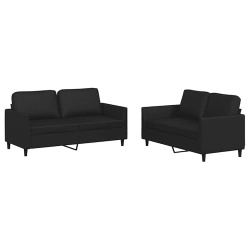 vidaXL Sofagarnitur 2-TLG., Sessel Couch mit Kissen, Sofa Wohnzimmersofa mit Armlehnen, Couchgarnitur Designsofa Sitzmöbel Polstermöbel, Schwarz Kunstleder