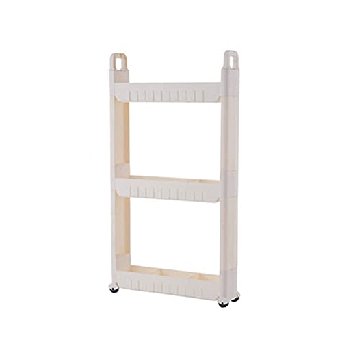 Carrito de cocina con ruedas y asas, estantes de almacenamiento plegables para el hogar y la guardería, 10 cm de ancho, carrito utilitario (marfil 3 capas 1)