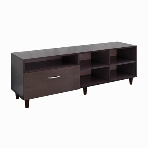 Image of VIKI Modern TV Unit for Living Room | Engineered Wood TV Cabinet with 1 Drawer Storage & 3 Open Shelves, Set Top Box Stand, Entertainment Unit, 140W x 48H x 40D cm | DIY | 1 Year Warranty (Wenge)