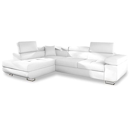 INTENSE DECO Canapé d'angle Gauche Convertible Marius Simili Blanc