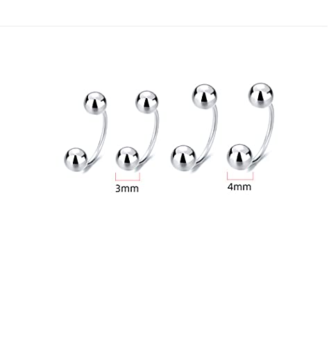 S925 Sterling Silver Minimalist Ball Half Hoop Earrings 18G Double Bead Balls Ear Cuff Wrap Helix Cartilage Earring Studs Piercing Screw Back Barbell Bar, 4Mm #TOP2