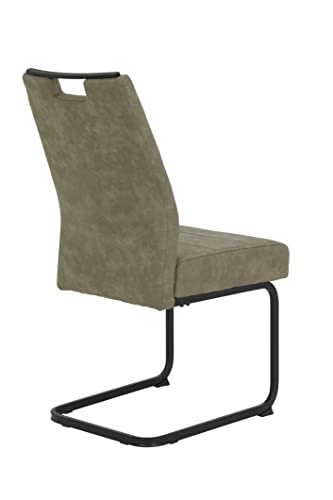 Hela Tische, 4er Set Schwingstuhl Kerstin XL-Breite, Microfaser Schlamm, Vierkantgestell Schwarz, Komfortsitz Federkorb, 140kg belastbar