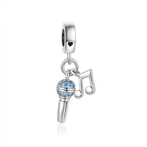 NARTGO Microphone with Music Note Charm for Music-lover Compatible with Pandora Charms Bracelets