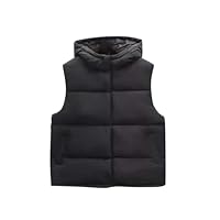 duxyoz Black Boys Girls Hooded Gilet Sleeveless Puffer Jacket Coats Kids Winter Warm Waistcoat Body Warmer Vest Jacket Thick Outwear Zipper Lightweight Padded Quilted Windproof Coat 14-15 Years