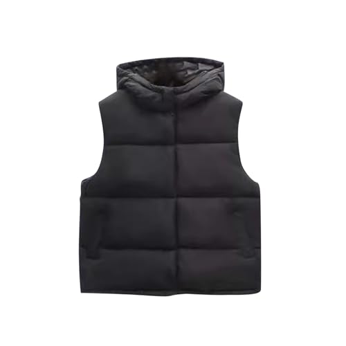 duxyoz Black Boys Girls Hooded Gilet Sleeveless Puffer Jacket Coats Kids Winter Warm Waistcoat Body Warmer Vest Jacket Thick Outwear Zipper Lightweight Padded Quilted Windproof Coat 11-12 Years