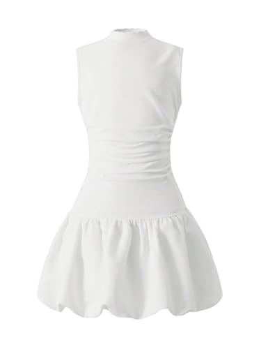 GORGLITTER Girl's Bubble Short Tank Dress Mock Neck Sleeveless Summer Beach Prom Birthday Party Cute Mini Sun Dresses